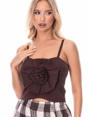 A334.Brown Floral Applique Knit Tank Top